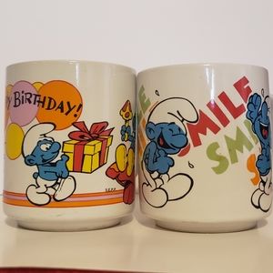 2- *Vintage* 1981 Peyo Smurf Coffee Cup Mug by: Wallace & Berrie